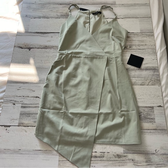 Lulus What a Stunner Sage Green Satin Asymmetrical Mini Dress - Picture 4 of 10